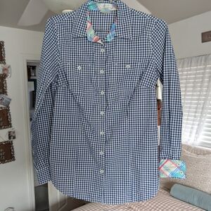 Van Heusen Classic Fit Navy Gingham Long Sleeve Button Down With Colorful Accent